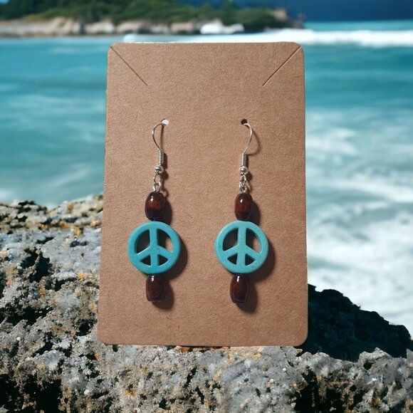 Handmade By Donovan Earrings Boho Bead Dangle Artisan Blue Beach Core Peace - Picture 1 of 3
